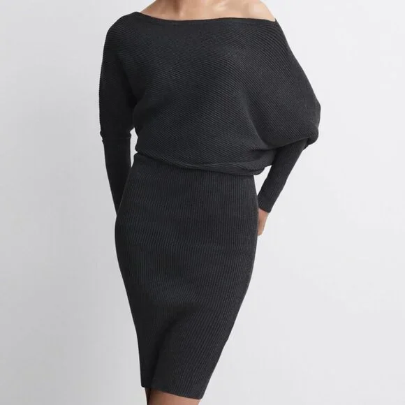 reiss lara bodycon dress REISS Lara Ribbed Off-the-Shoulder Bodycon Dress